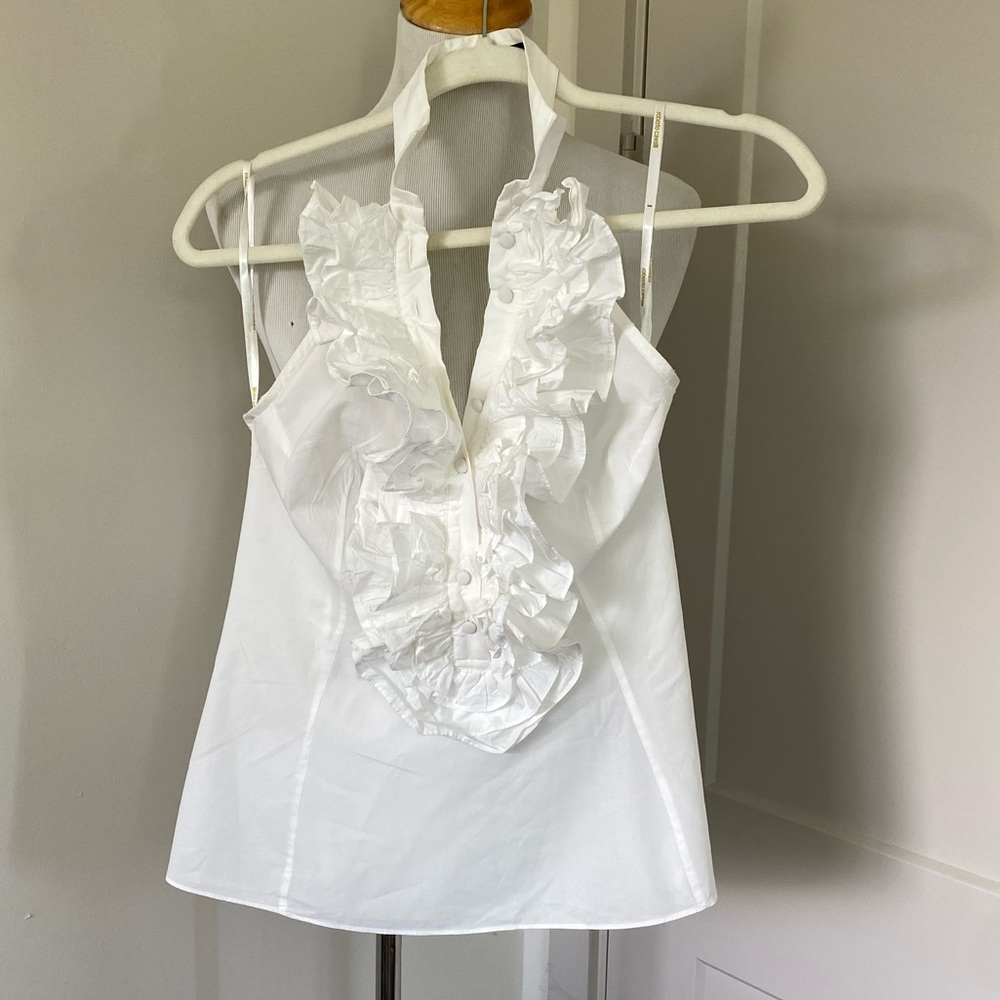 Roberto Cavalli tuxedo ruffle blouse
